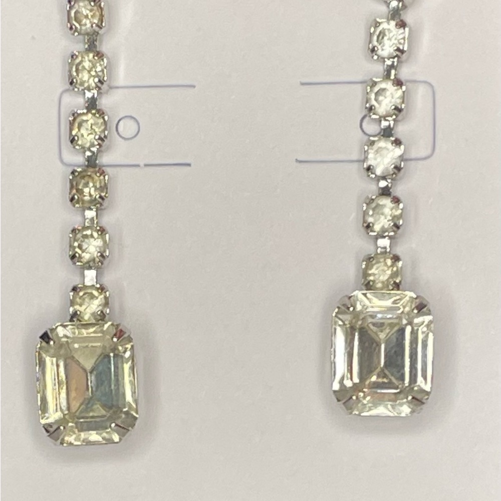 Elegant Silver Tone Rhinestone Drop Earrings